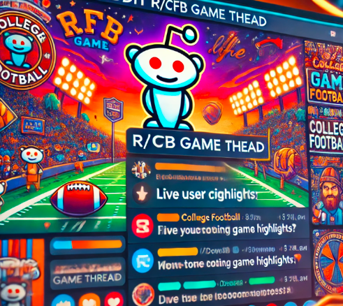 A screenshot-style illustration showing an active r/CFB game thread with users commenting on a live college football match, highlighting real-time discussions and fan reactions.
